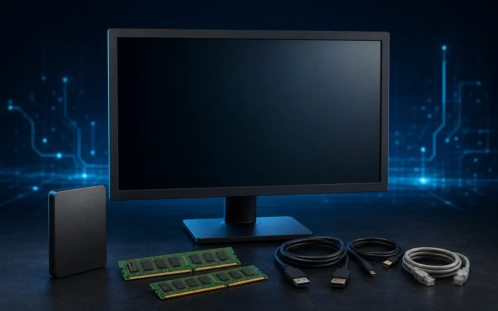 Geprüfter gebrauchter Monitor mit Computerkomponenten und Zubehör